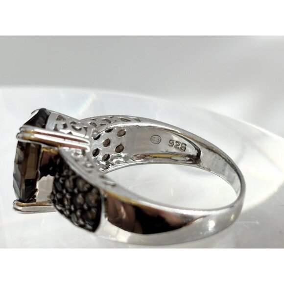 Modernist Smokey Quartz Semi-Precious 925 Sterling SilverVintage Ring - sz 9 - Picture 6 of 14